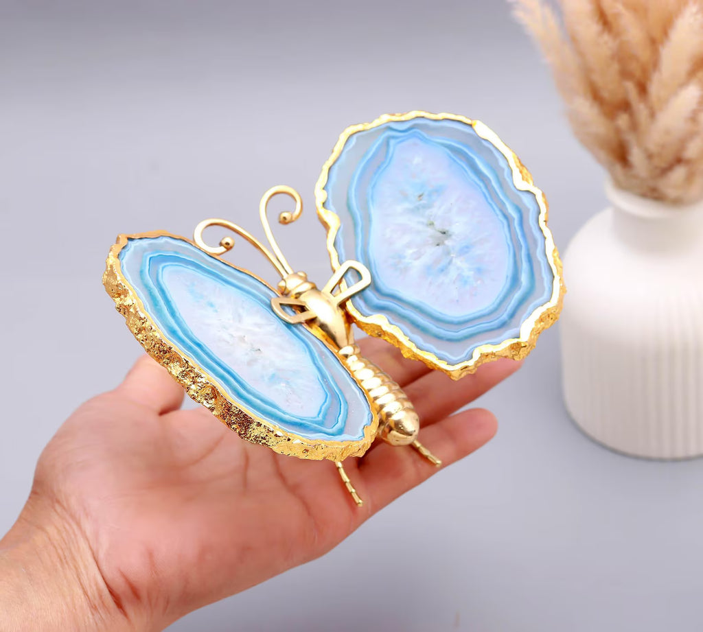 Blue Agate Butterfly | Gold-Plated Copper Crystal Jewelry Holder