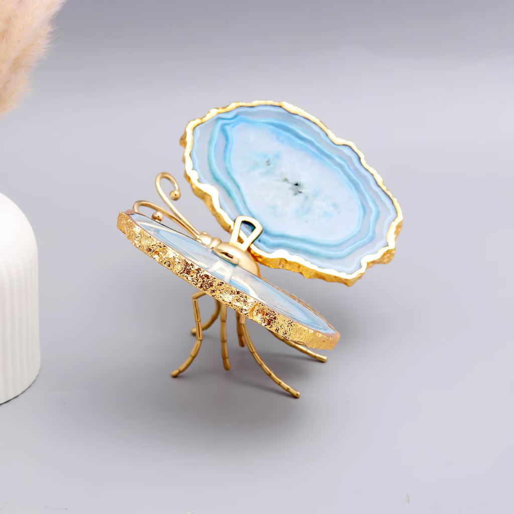 Blue Agate Butterfly | Gold-Plated Copper Crystal Jewelry Holder