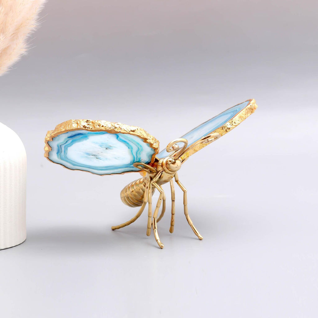 Blue Agate Butterfly | Gold-Plated Copper Crystal Jewelry Holder