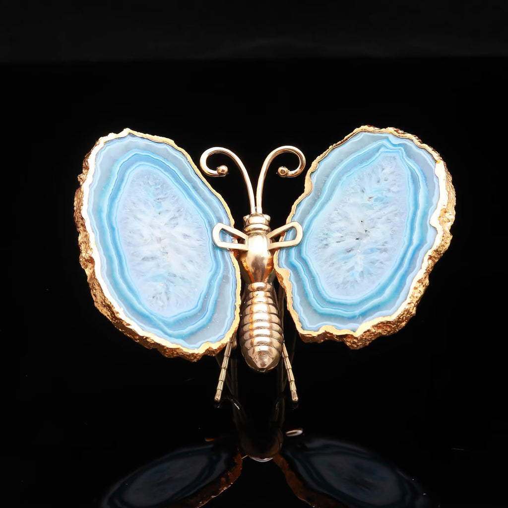 Blue Agate Butterfly | Gold-Plated Copper Crystal Jewelry Holder