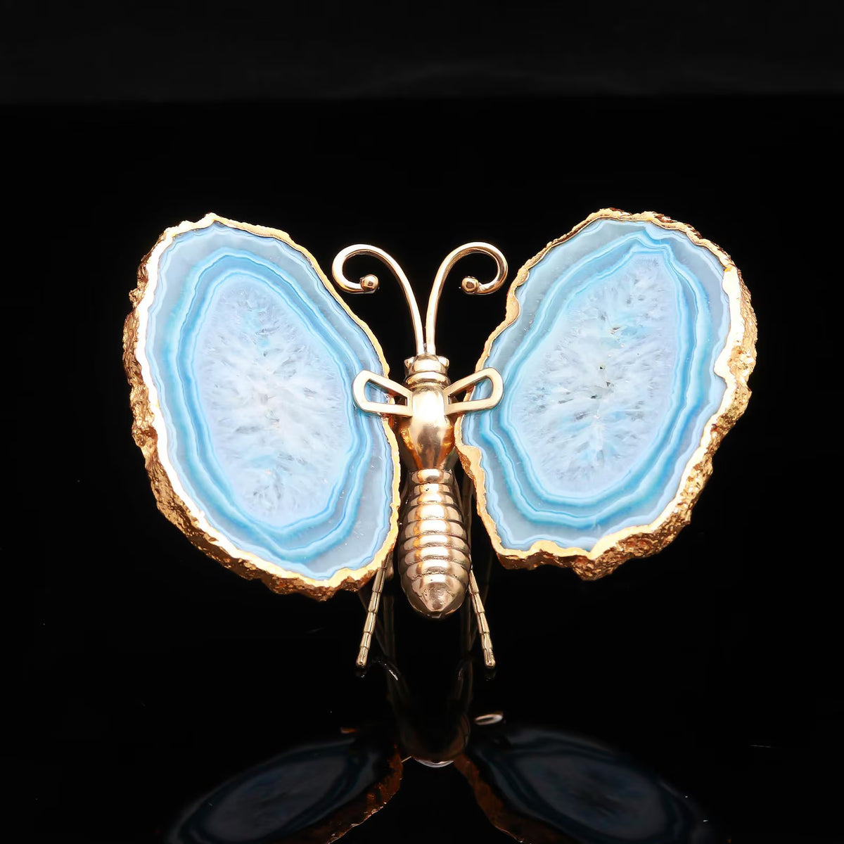 Blue Agate Butterfly | Gold-Plated Copper Crystal Jewelry Holder
